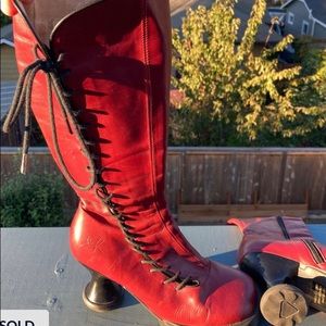 John Fluevog Red Leather Corset Boots